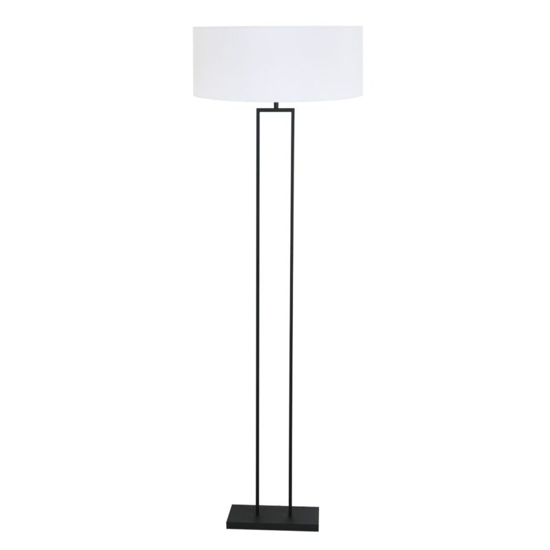 Zwarte staandelamp Stang 3844ZW met E27 fitting en wit linnen kap - Afbeelding 2