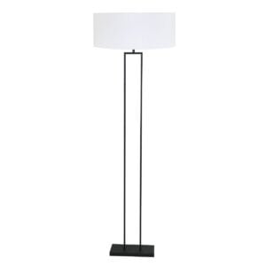 Zwarte staandelamp Stang 3844ZW met E27 fitting en wit linnen kap