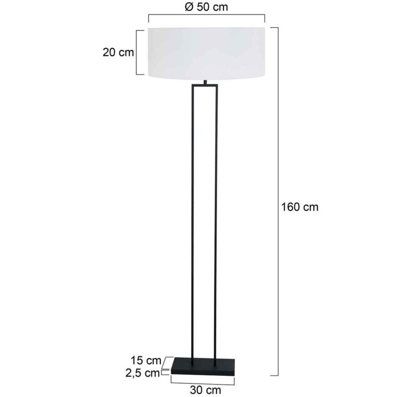 Zwarte staandelamp Stang 3844ZW met E27 fitting en wit linnen kap - Afbeelding 6
