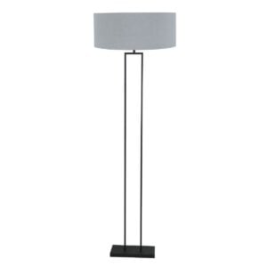 Zwarte staandelamp Stang 3926ZW met E27 fitting en spijkerstof blauw linnen kap