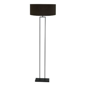 Zwarte staandelamp Stang 3962ZW met E27 fitting en zwart linnen kap met gouden binnenkant
