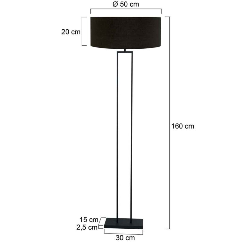 Zwarte staandelamp Stang 3962ZW met E27 fitting en zwart linnen kap met gouden binnenkant - Afbeelding 7