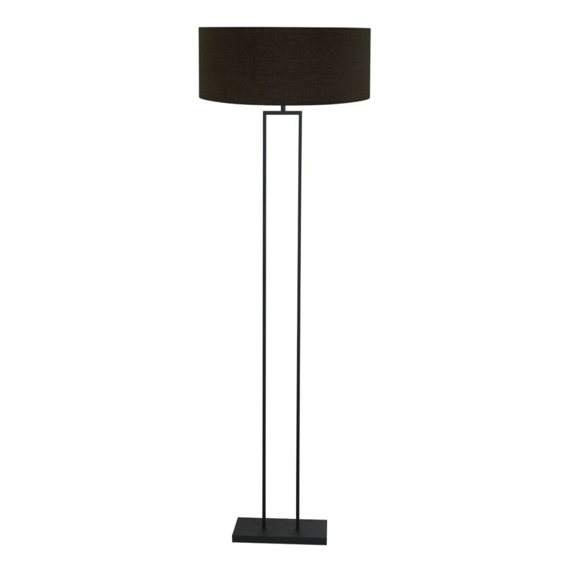 Zwarte staandelamp Stang 3962ZW met E27 fitting en zwart linnen kap met gouden binnenkant