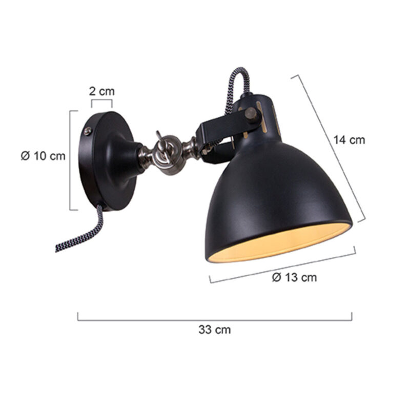 Zwarte stoere wandlamp Cera 7647ZW met kleine fitting E14 - Afbeelding 8