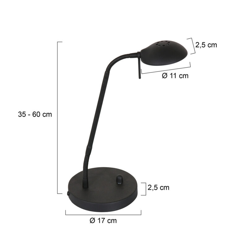 Zwarte tafellamp Biron 1 lichts 7502ZW met draai dimmer 2700 Kelvin - Afbeelding 6