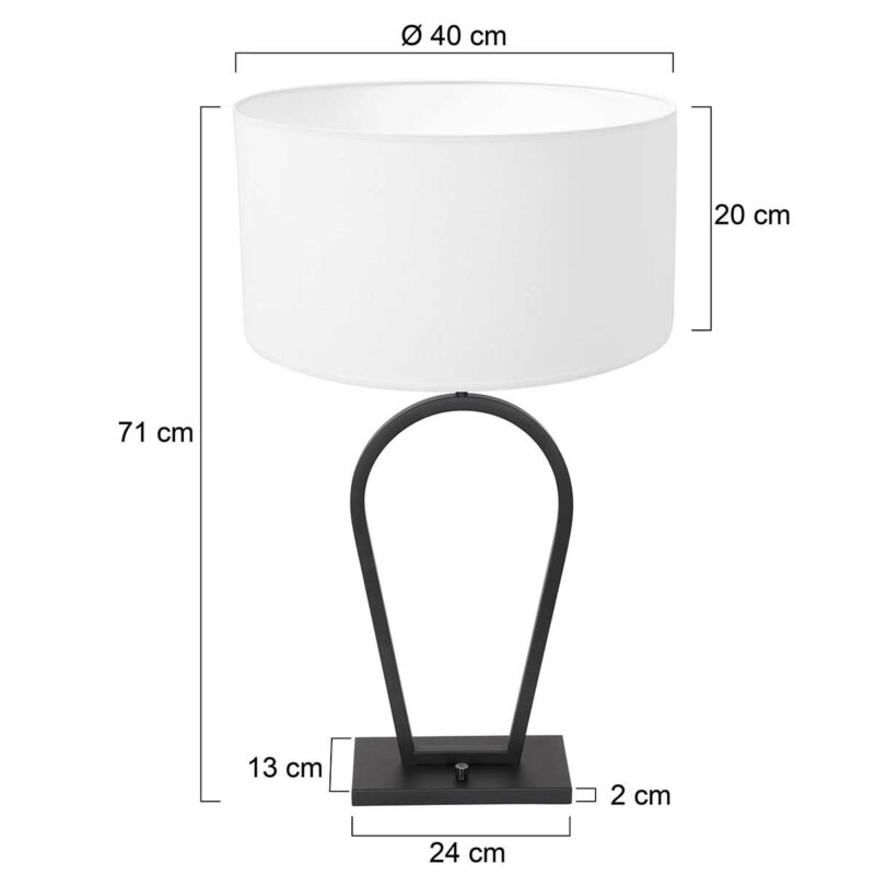 Zwarte tafellamp Stang 3504ZW met wit linnen kap en aan / uit schakelaar - Afbeelding 7