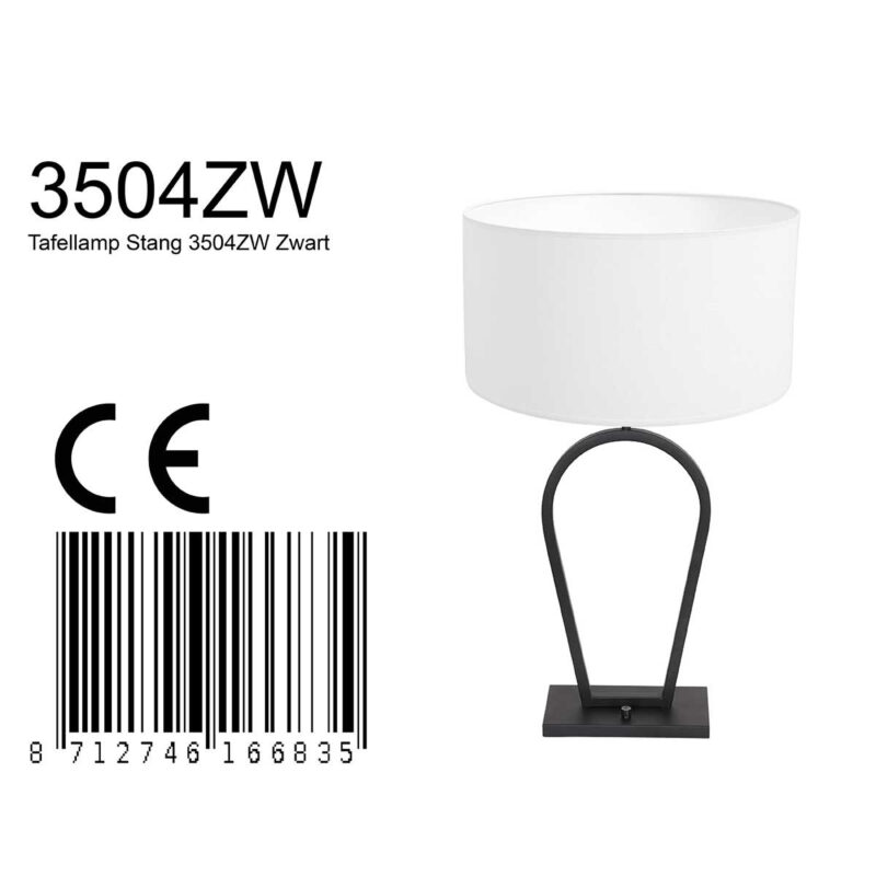 Zwarte tafellamp Stang 3504ZW met wit linnen kap en aan / uit schakelaar - Afbeelding 8