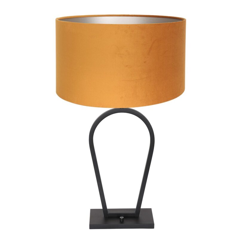 Zwarte tafellamp Stang 3506ZW met goud velours kap en aan / uit schakelaar - Afbeelding 2