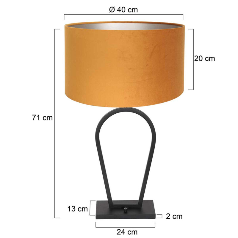 Zwarte tafellamp Stang 3506ZW met goud velours kap en aan / uit schakelaar - Afbeelding 8