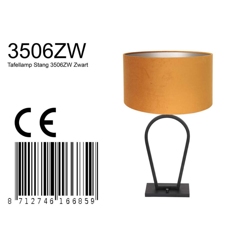 Zwarte tafellamp Stang 3506ZW met goud velours kap en aan / uit schakelaar - Afbeelding 9