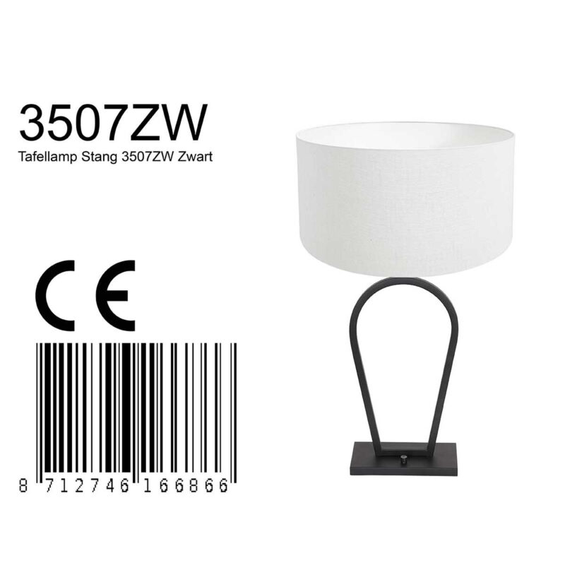 Zwarte tafellamp Stang 3507ZW met wit linnen kap en aan / uit schakelaar - Afbeelding 8