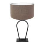 Elegant wandlamp met zwart metalen frame en grote stoffen kap, perfect voor moderne interieurverlichting en sfeerverlichting in woon- en slaapkamer.