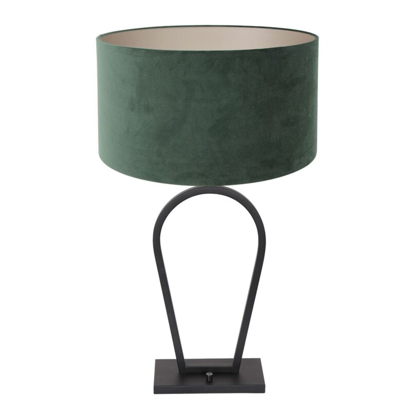 Zwarte tafellamp Stang 3509ZW met groen velours kap en aan / uit schakelaar - Afbeelding 2