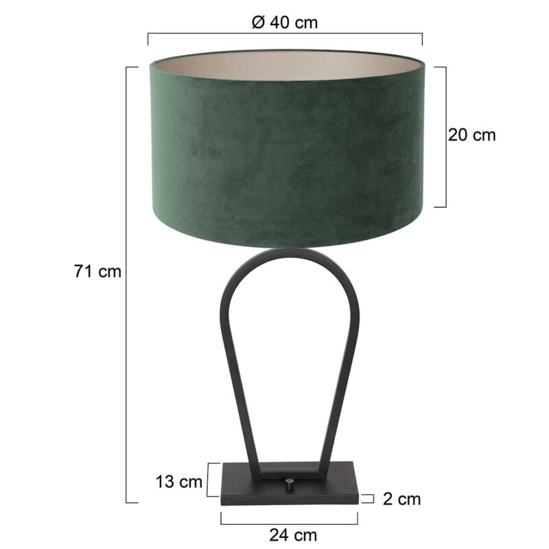 Zwarte tafellamp Stang 3509ZW met groen velours kap en aan / uit schakelaar - Afbeelding 7