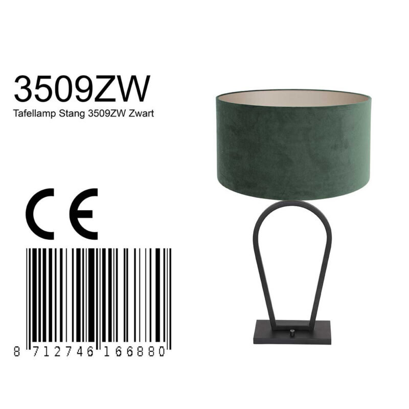 Zwarte tafellamp Stang 3509ZW met groen velours kap en aan / uit schakelaar - Afbeelding 8