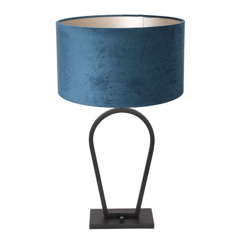 Zwarte tafellamp Stang 3510ZW met blauw velours kap en aan / uit schakelaar - Afbeelding 2
