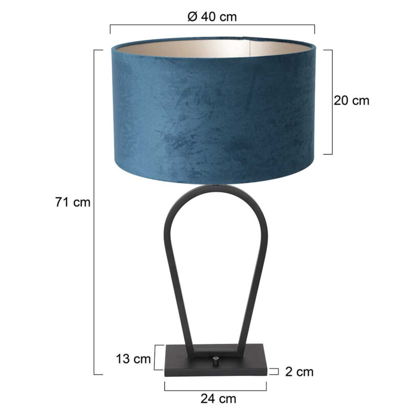 Zwarte tafellamp Stang 3510ZW met blauw velours kap en aan / uit schakelaar - Afbeelding 8