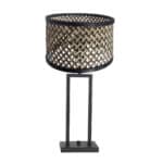 Zwarte tafellamp Stang 3703ZW met draai schakelaar en naturel / zwart bamboe kap