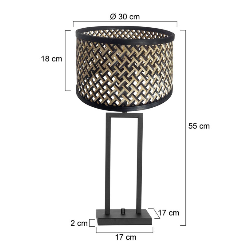Zwarte tafellamp Stang 3703ZW met draai schakelaar en naturel / zwart bamboe kap - Afbeelding 7
