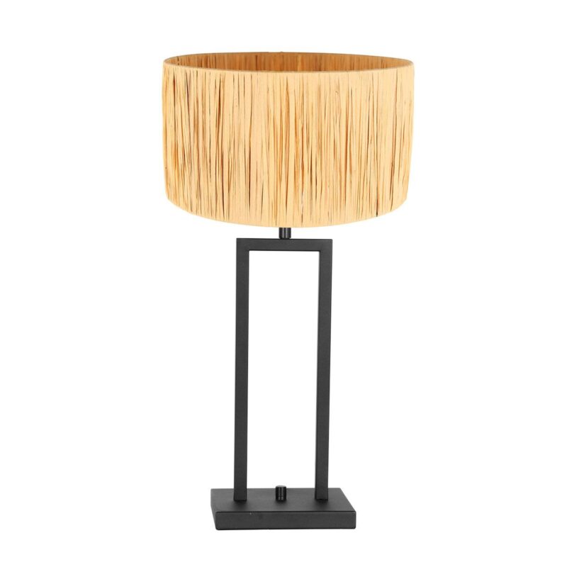Zwarte tafellamp Stang 3704ZW met draai schakelaar en naturel gras kap - Afbeelding 2