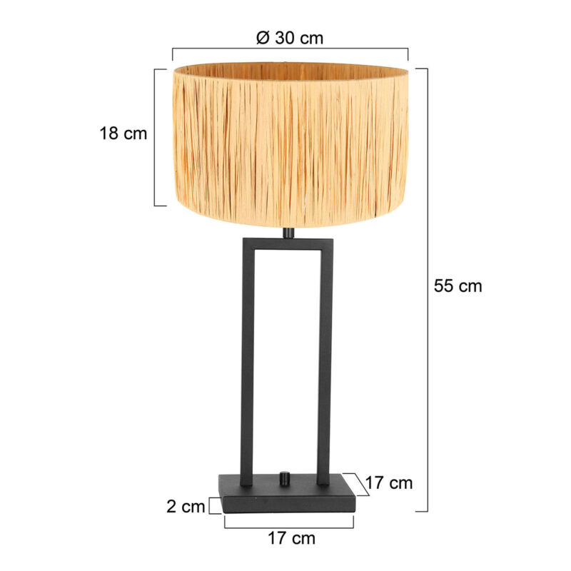 Zwarte tafellamp Stang 3704ZW met draai schakelaar en naturel gras kap - Afbeelding 7