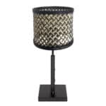 Zwarte tafellamp Stang 3707ZW met draai schakelaar en naturel met zwart bamboe kap