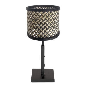 Zwarte tafellamp Stang 3707ZW met draai schakelaar en naturel met zwart bamboe kap