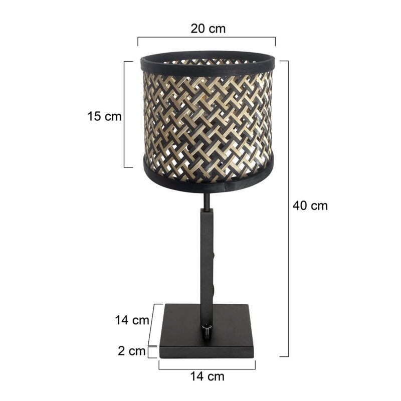 Zwarte tafellamp Stang 3707ZW met draai schakelaar en naturel met zwart bamboe kap - Afbeelding 7