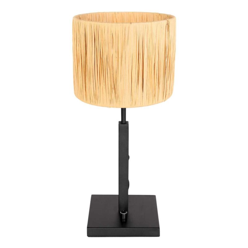 Zwarte tafellamp Stang 3708ZW met draai schakelaar en naturel gras kap - Afbeelding 2