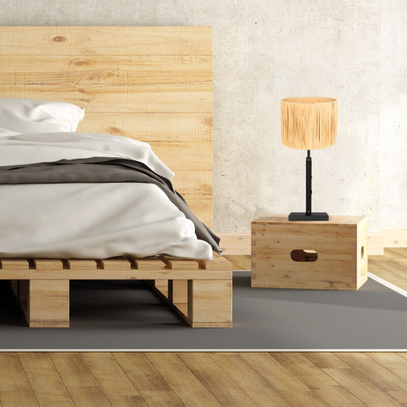 Zwarte tafellamp Stang 3708ZW met draai schakelaar en naturel gras kap - Afbeelding 3