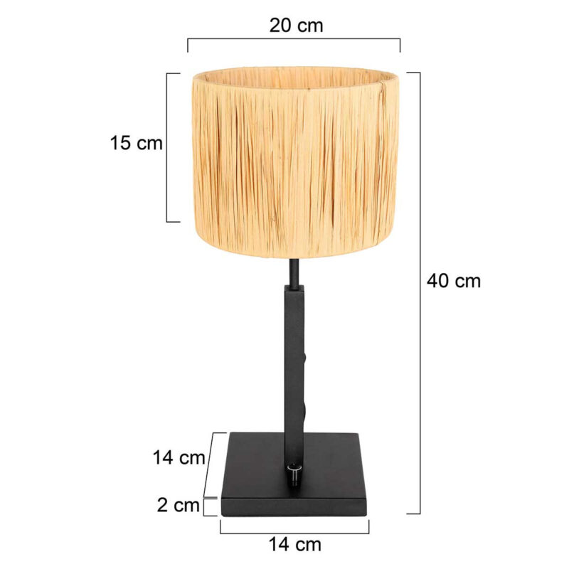 Zwarte tafellamp Stang 3708ZW met draai schakelaar en naturel gras kap - Afbeelding 7