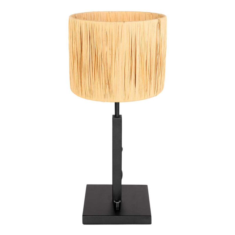 Zwarte tafellamp Stang 3708ZW met draai schakelaar en naturel gras kap