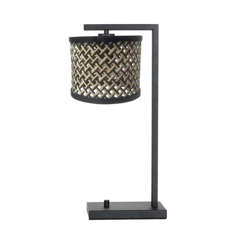 Zwarte tafellamp Stang 3715ZW met naturel / zwart bamboe kap - Afbeelding 2