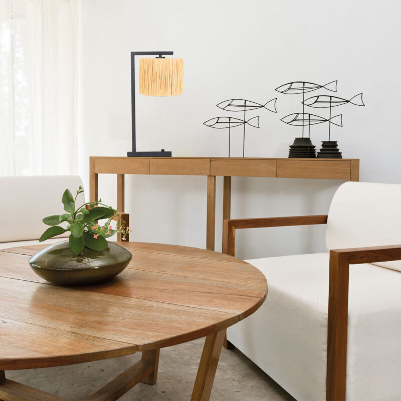 Zwarte tafellamp Stang 3716ZW met naturel gras kap - Afbeelding 3