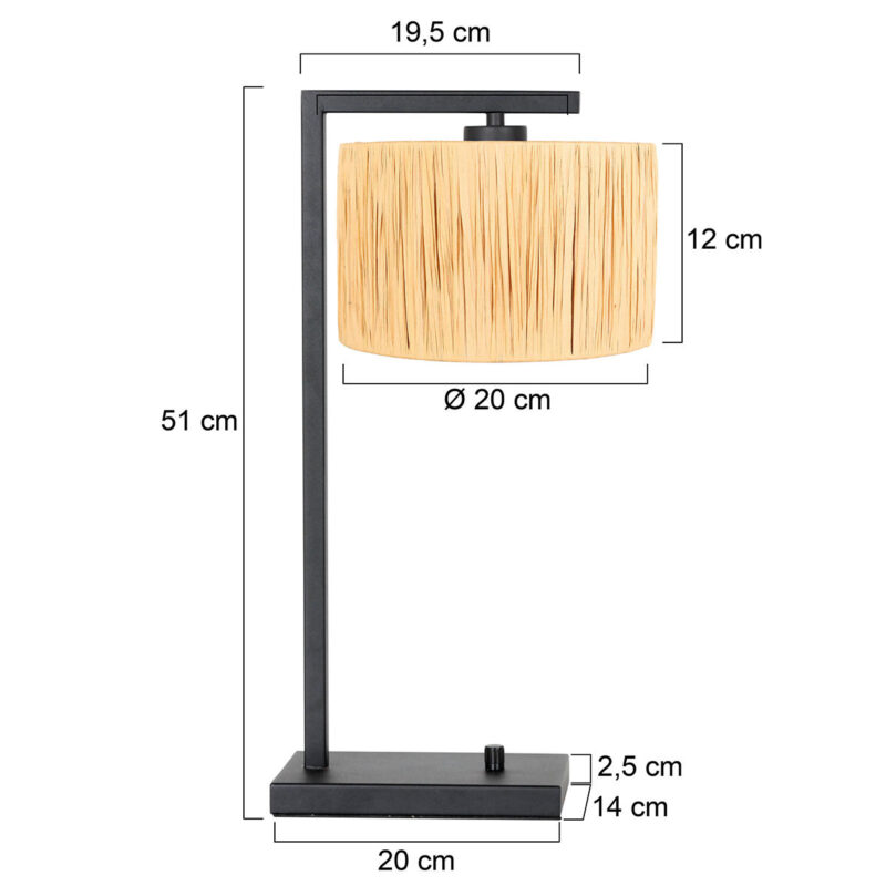 Zwarte tafellamp Stang 3716ZW met naturel gras kap - Afbeelding 7