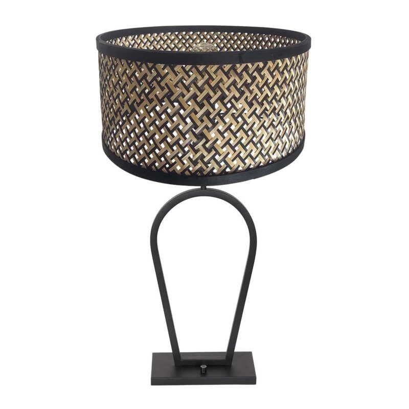 Zwarte tafellamp Stang 3751ZW met naturel zwart bamboe kap en aan / uit schakelaar - Afbeelding 2