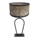 Zwarte tafellamp Stang 3751ZW met naturel zwart bamboe kap en aan / uit schakelaar