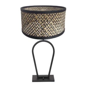 Zwarte tafellamp Stang 3751ZW met naturel zwart bamboe kap en aan / uit schakelaar