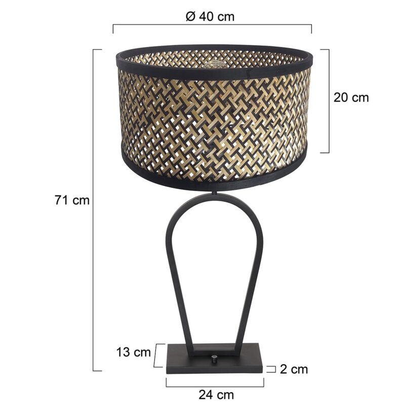 Zwarte tafellamp Stang 3751ZW met naturel zwart bamboe kap en aan / uit schakelaar - Afbeelding 7