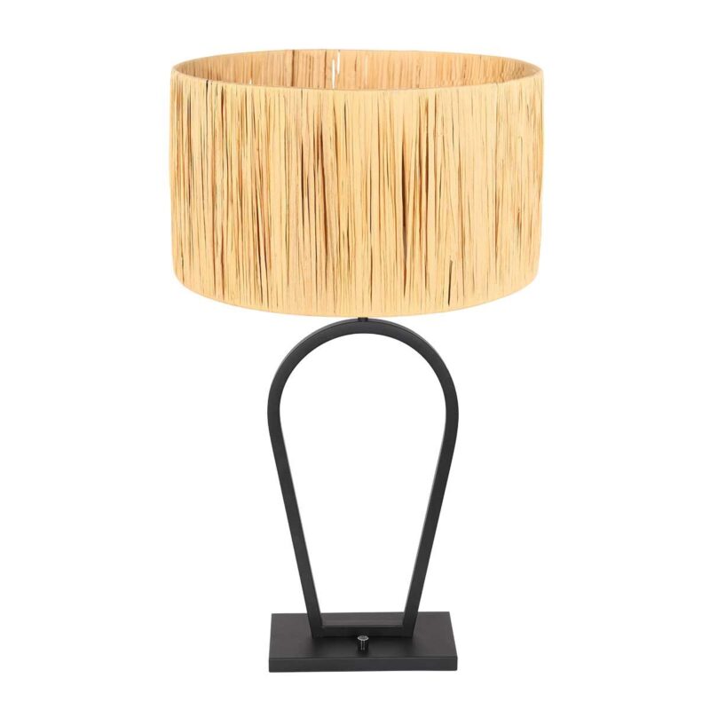 Zwarte tafellamp Stang 3752ZW met naturel gras kap en aan / uit schakelaar - Afbeelding 2