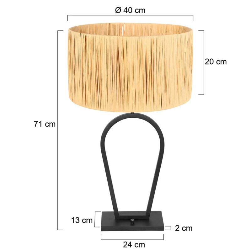 Zwarte tafellamp Stang 3752ZW met naturel gras kap en aan / uit schakelaar - Afbeelding 6