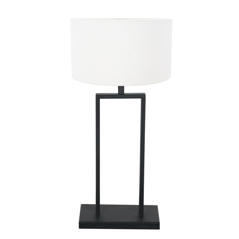 Zwarte tafellamp Stang 3855ZW met E27 fitting en een wit linnen kap - Afbeelding 2