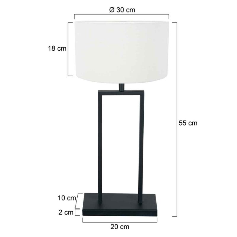 Zwarte tafellamp Stang 3855ZW met E27 fitting en een wit linnen kap - Afbeelding 6