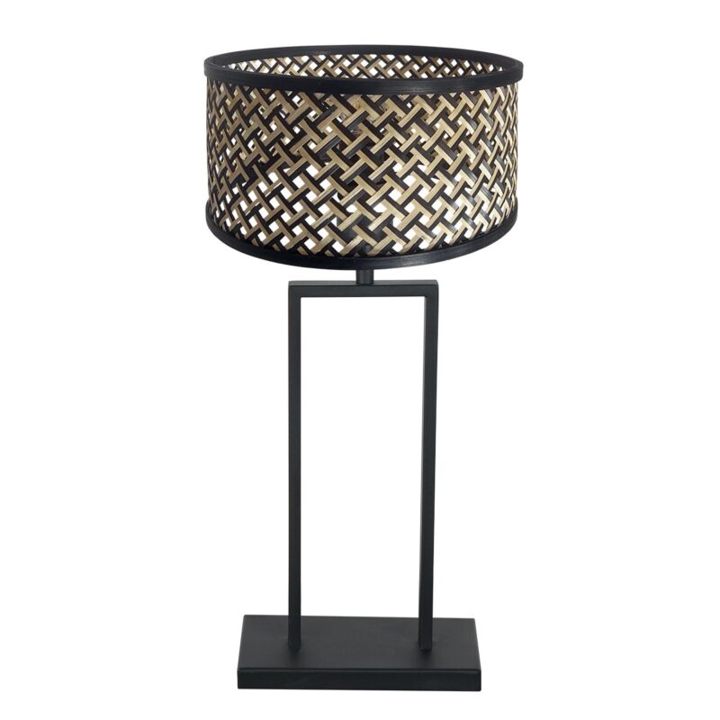 Zwarte tafellamp Stang 3856ZW met E27 fitting en naturel met zwarte bamboe kap - Afbeelding 2