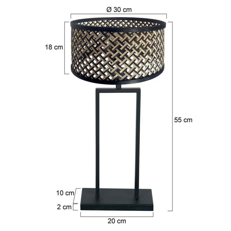 Zwarte tafellamp Stang 3856ZW met E27 fitting en naturel met zwarte bamboe kap - Afbeelding 6