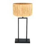 Zwarte tafellamp Stang 3857ZW met E27 fitting en naturel gras kap