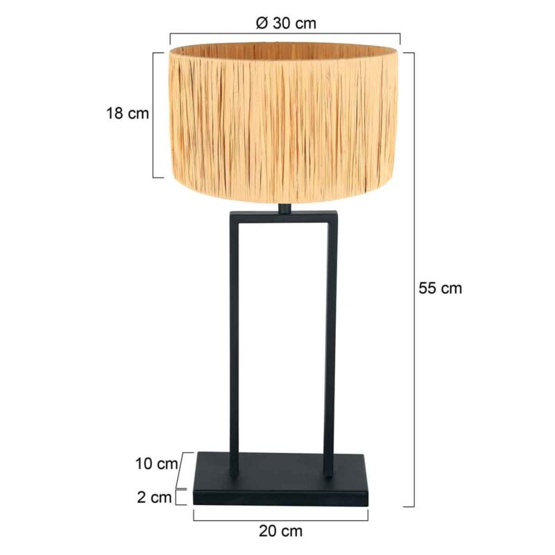 Zwarte tafellamp Stang 3857ZW met E27 fitting en naturel gras kap - Afbeelding 6