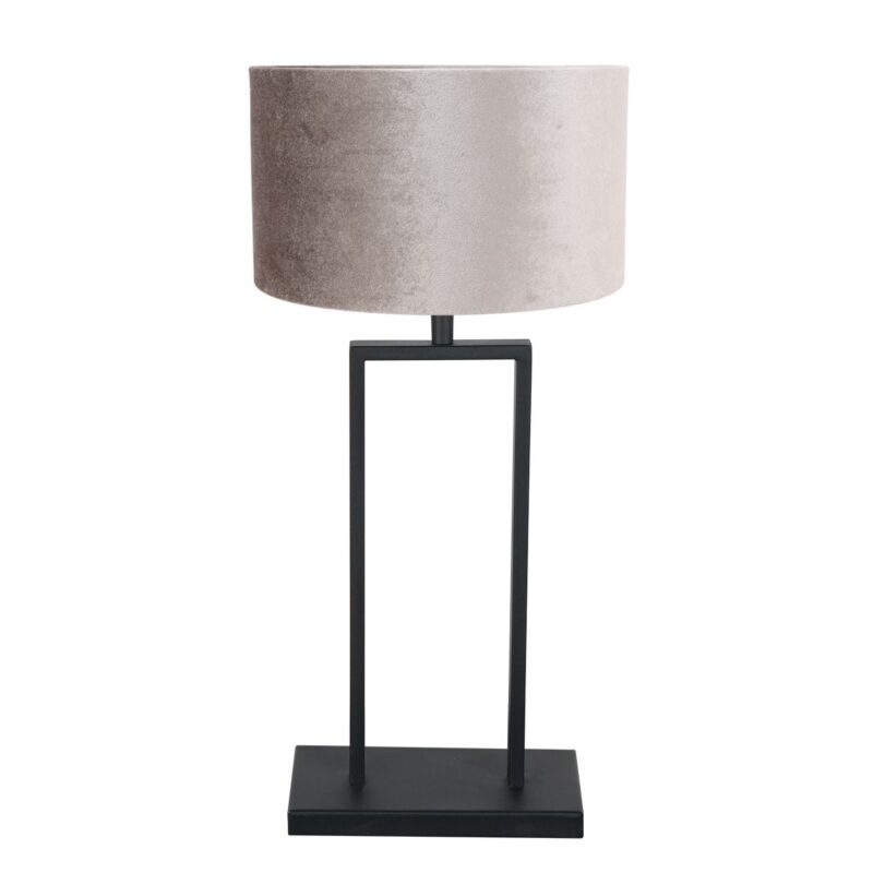 Zwarte tafellamp Stang 3858ZW met E27 fitting en grijs velours stoffen kap - Afbeelding 2