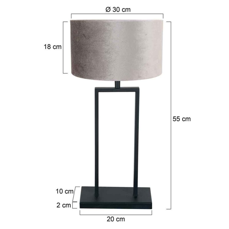 Zwarte tafellamp Stang 3858ZW met E27 fitting en grijs velours stoffen kap - Afbeelding 6