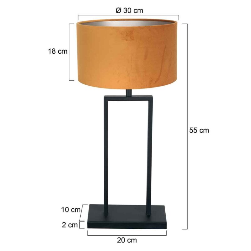 Lámpara de mesa negra Stang 3859ZW con casquillo E27 y pantalla de terciopelo dorado - Imagen 6